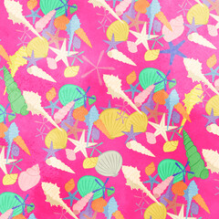 Cute seashell pattern illustration bright pink ver