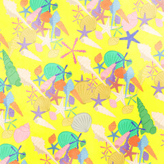 Cute seashell pattern illustration bright yellow