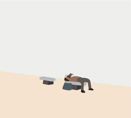 Homeless lying on the urban street in the city, social documentary concept. Homelessness problem illustration vector.