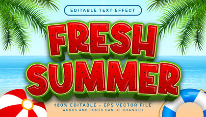 fresh summer watermelon texture 3d editable text effect and sea landscape background