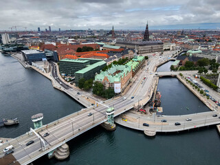 Obraz premium Beautiful aerial view of the delish city of Copenhagen the capital of Denmark, it's impressive historical architecture and skyscrapers