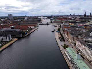 Fototapeta premium Beautiful aerial view of the delish city of Copenhagen the capital of Denmark, it's impressive historical architecture and skyscrapers