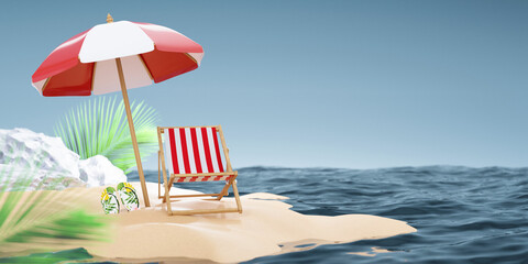 summer background 3d product display platform scene with surfboard platform. sky cloud summer background 3d render on the ocean display. podium on sand beach cosmetic product display stand