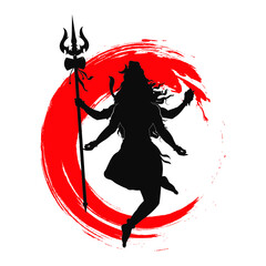 Lord Shiv with four arms and red grunge background