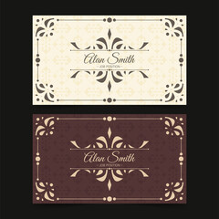 Vintage ornament greeting card vector template. Retro wedding invitation, advertising or other design and place for text. Flourishes ornamental frame and pattern background.