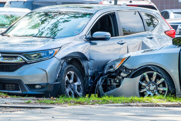 Fototapeta na wymiar Two-car Collision on City Street in New Orleans, LA, USA