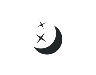 Moon and stars icon. Flat vector illustration in black on white background.