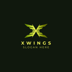 Wings with Letter X emblem badge Logo template