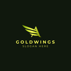 Letter A with Gold Wings badge Logo template
