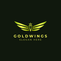 Gold Wings with diamond emblem badge Logo template
