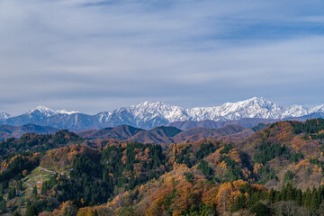 雪山と山村