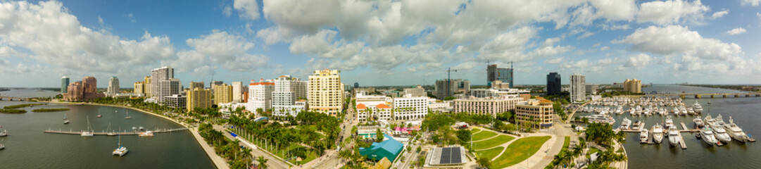 Aerial panorama photo Downtown West Palm Beach circa 2022