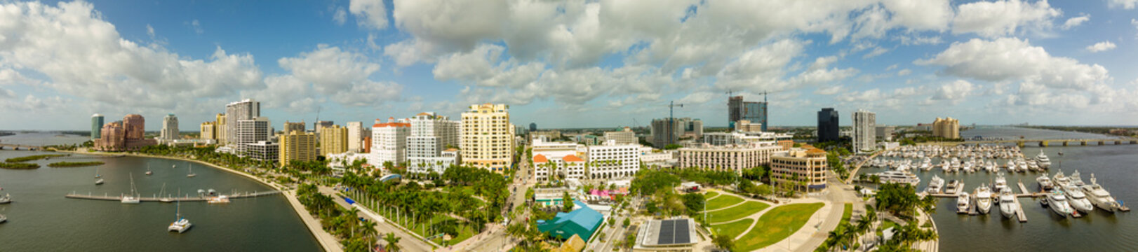 Aerial panorama photo Downtown West Palm Beach circa 2022