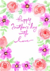 Happy Mother's Day Handpainted watercolor frame with blooming flowers