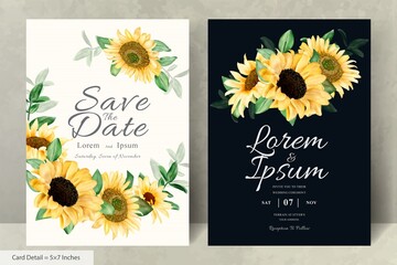Wedding Invitation Card Set with Watercolor Sunflowers