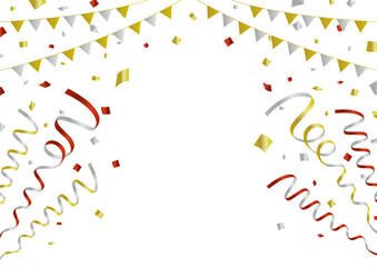 クリスマスのキャンペーン素材／ベクター／下から／リボン／紙吹雪／赤金銀／歳末／初売り／セール／大売り出し