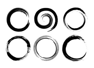 Grunge circle brush stroke set. Vector illustration.