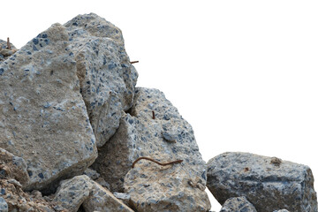 rubble ruin brick building wall broken demolition destruction pile isolated on white background. Plant cutout Clipping path.