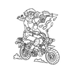 Girl rider carrying bazooka anime style illustration.
