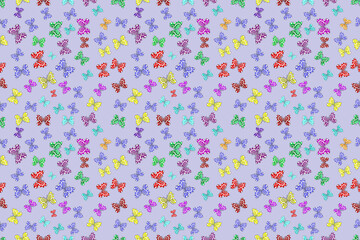 Seamless pattern with interesting doodles on colorfil background. Pano. Raster illustration.