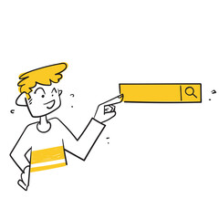 hand drawn doodle man showing search bar website illustration vector