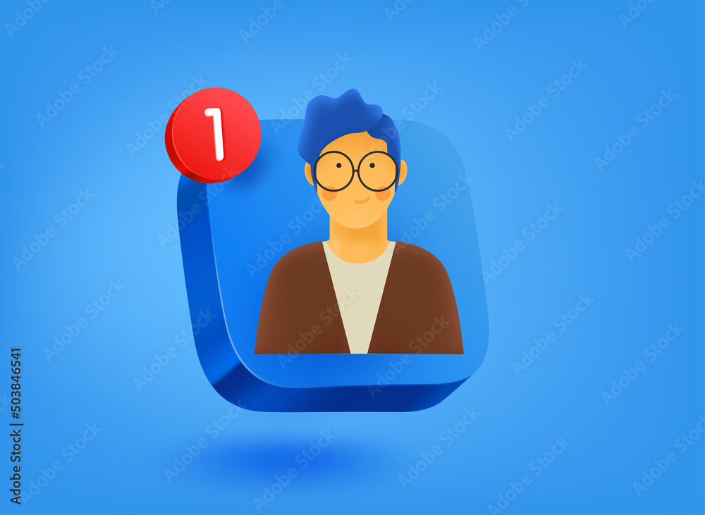 Aufkleber Messenger app with new message. 3d vector mobile application icon with notification