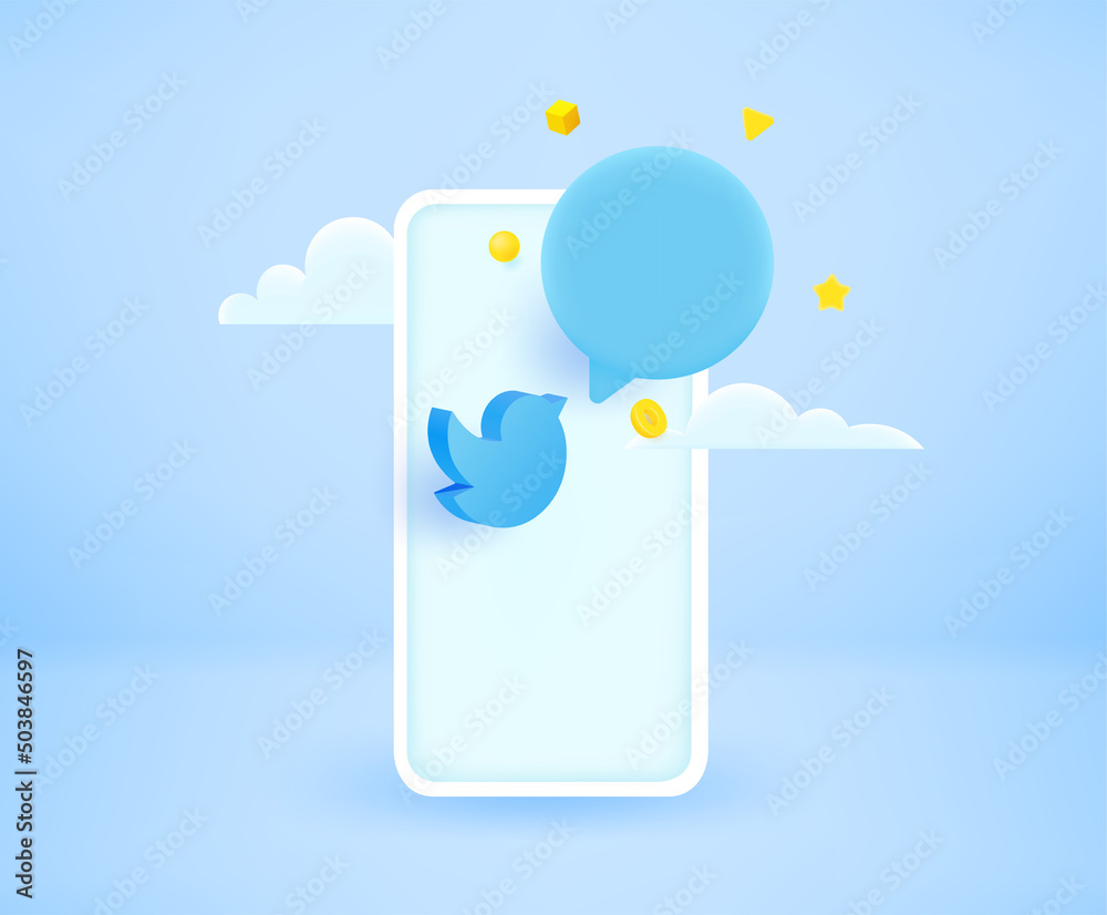 Aufkleber Modern smartphone with message application icon with speech cloud. 3d vector illustration