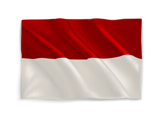 Red and White waving national flag of Indonesia. 3d vector object isolated on white