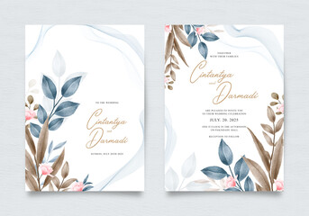 Elegant wedding invitation template with floral watercolor painting