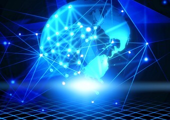 グローバルネットワークの概念で地球を取り巻く光の通信網の3dイラスト