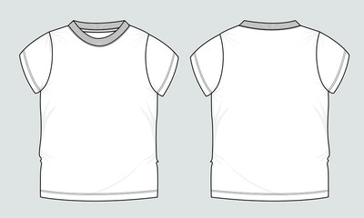 Short sleeve Basic T-shirt technical fashion flat sketch vector Illustration template front and back views. Basic apparel Design Mock up for Kids and boys.