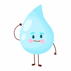 Cute drop of water with a smile white background. Kawaii