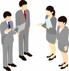 business　people　人物　仕事　アイソメトリック　男性　女性　マスク　ノートパソコン　シンプル　イラストセット