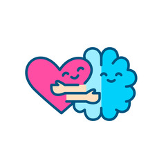 Brain and heart hugging. Happy mental health state. Pixel perfect, editable stroke color line icon