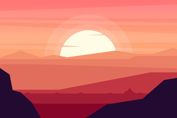 Background landscape of a desert in a beautiful sunset