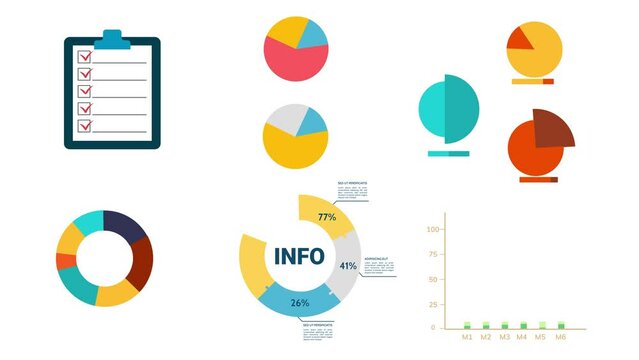 Business infographic graph chart and pie chart 4K animation. Business work checklist and statistics bar animation video. Report graph and pie chart information 4K footage.