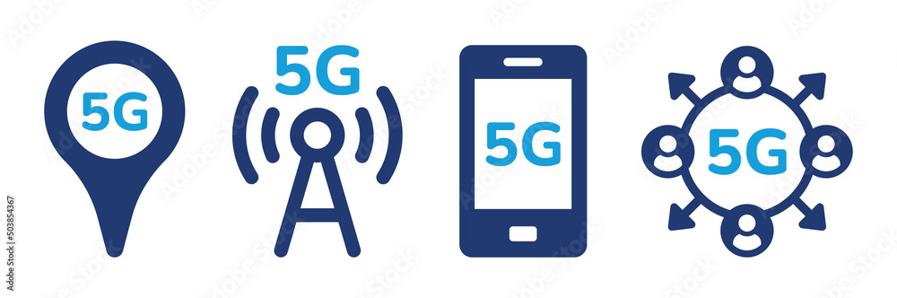 Aufkleber 5g network technology icon set. internet tower, mobile networks, cellular, wi-fi icon vector isolate