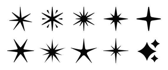 Sparkle star icon collection. Twinkling stars symbol in black design. Vector illustration. - obrazy, fototapety, plakaty