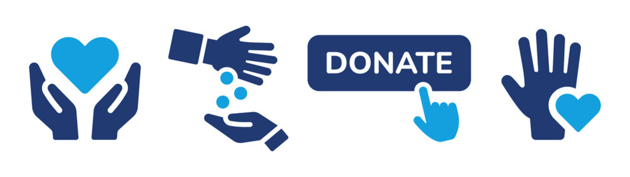 Donate icon collection. Donation symbol. Charity and volunteer concept. Vector illustration