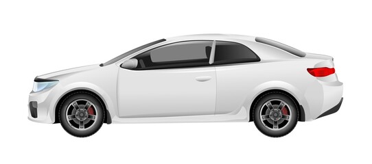 Sedan car template  (side view), isolated on white background. Vehicle mockup. Empty blank silhouette for overlay graphics. 3D realistic illustration