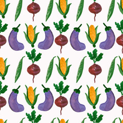 Watercolor pattern of juicy healthy ripe vegetables.