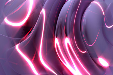 3d render of abstract art 3d background with part of surreal 3d alien ball r sphere in curve wavy round organic lines forms in matte transparent plastic material with red glowing lines inside as core