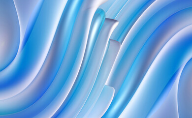 3d render with parts of abstract art of surreal 3d background in curve wavy spiral round organic smooth and soft lines forms in matte white plastic material with blue transparent glass parts 