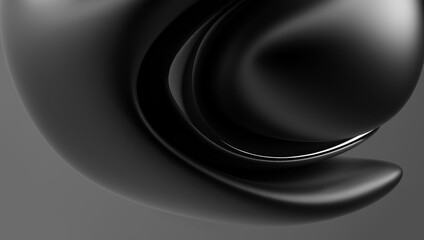 3d render of abstract art with part of surreal 3d organic alien ball or liquid substance in curve wavy smooth and soft bio forms in matte aluminum metal material with glossy silver parts 