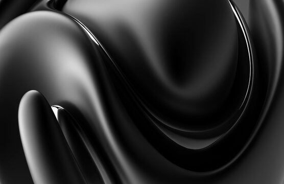 3d render of abstract art with part of surreal 3d organic alien ball or liquid substance in curve wavy smooth and soft bio forms in matte aluminium metal material with glossy silver parts 