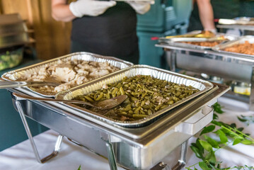 Green beans and mashed potatoes cuisine in a buffet