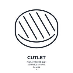 Burger cutlet editable stroke outline icon isolated on white background flat vector illustration. Pixel perfect. 64 x 64.