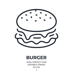 Burger editable stroke outline icon isolated on white background flat vector illustration. Pixel perfect. 64 x 64.