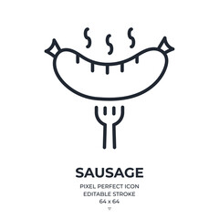 Sausage editable stroke outline icon isolated on white background flat vector illustration. Pixel perfect. 64 x 64.