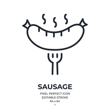 Sausage editable stroke outline icon isolated on white background flat vector illustration. Pixel perfect. 64 x 64.